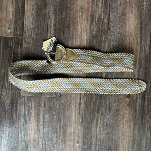 Braided Gold and Silver Woven Belt with Round Buckle